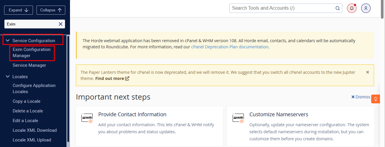 exim configuration manager