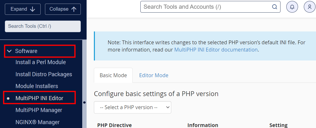 multi php ini editor in whm