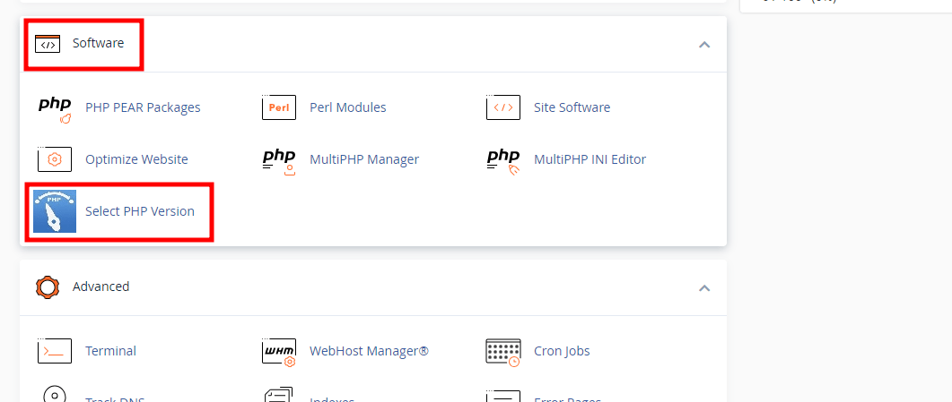 select php version in cpanel