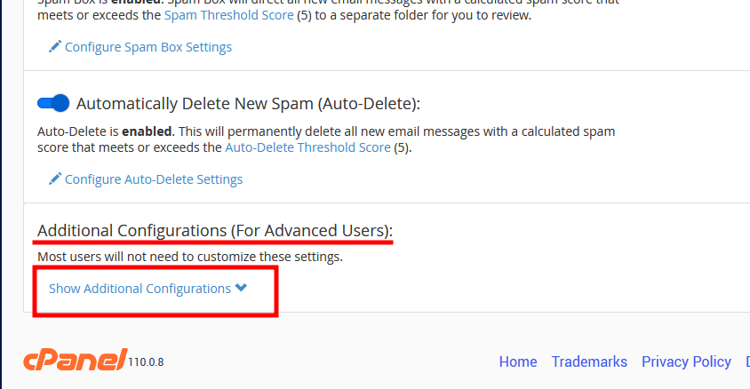 activate spam filter auto delete