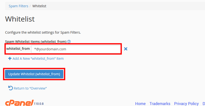 cpanel update whitelist