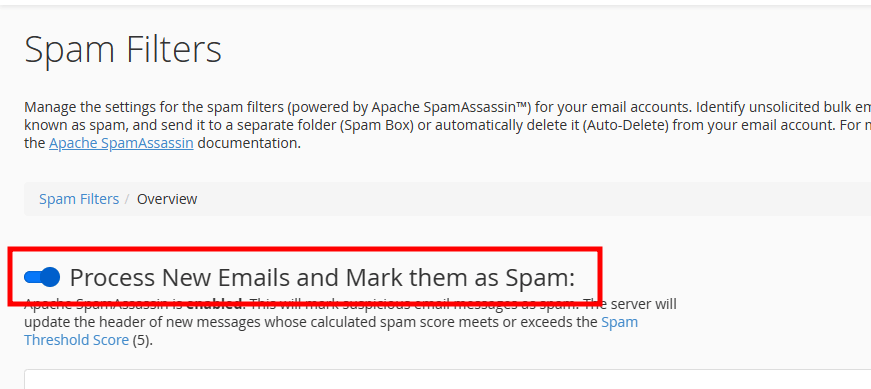 process new emails as spam