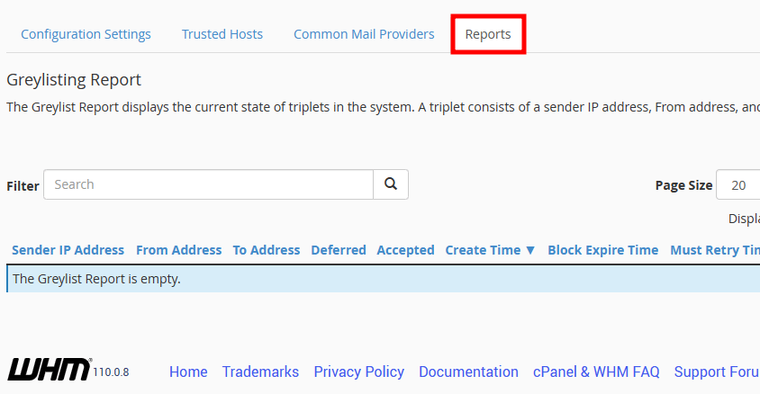 whm greylisting reports