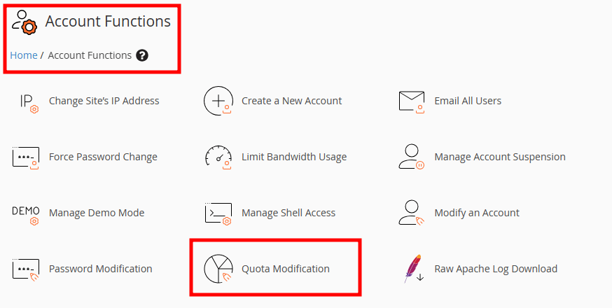 whm disk quota modification