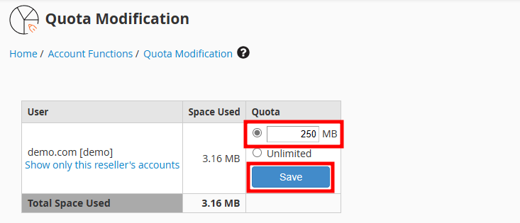 whm update disk quota