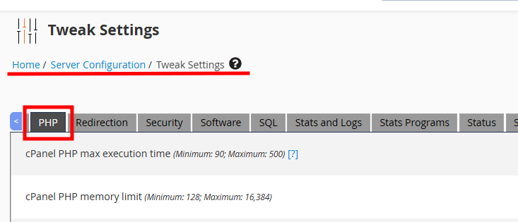whm tweak settings php