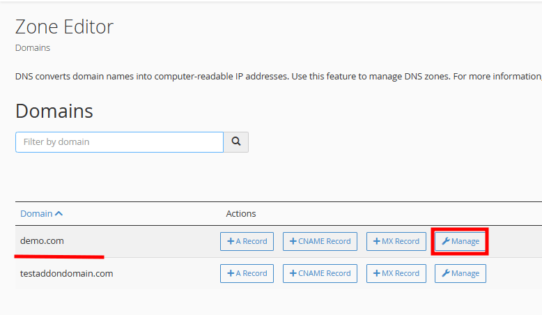 cpanel domain manage mx