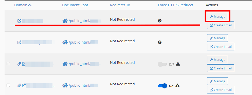 cpanel domain manage