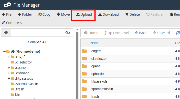 cpanel mail.zip file upload