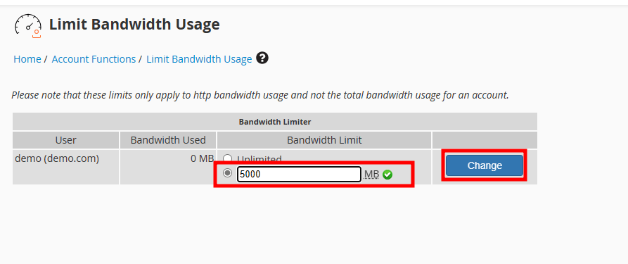 whm bandwidth change