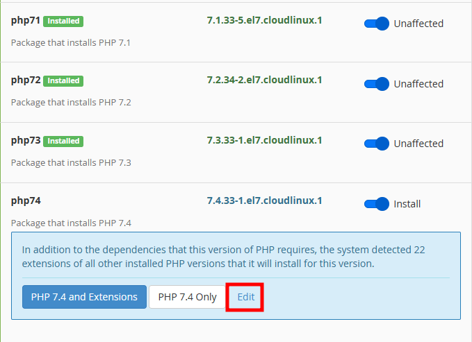 whm install php version edit