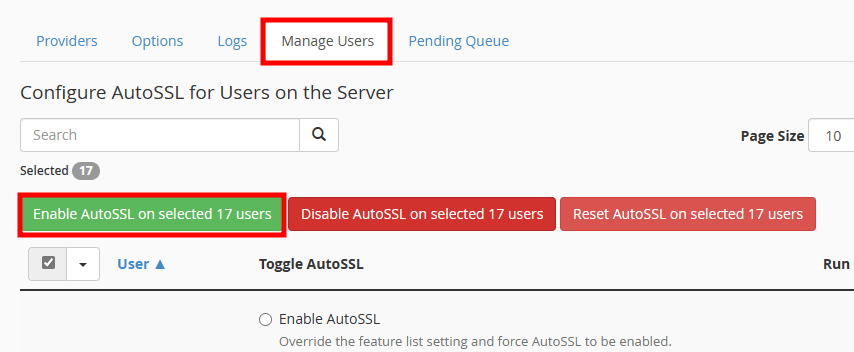 whm manage user activate autossl