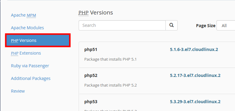 whm select php version