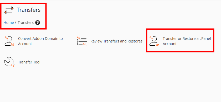 whm transfer single cPanel account