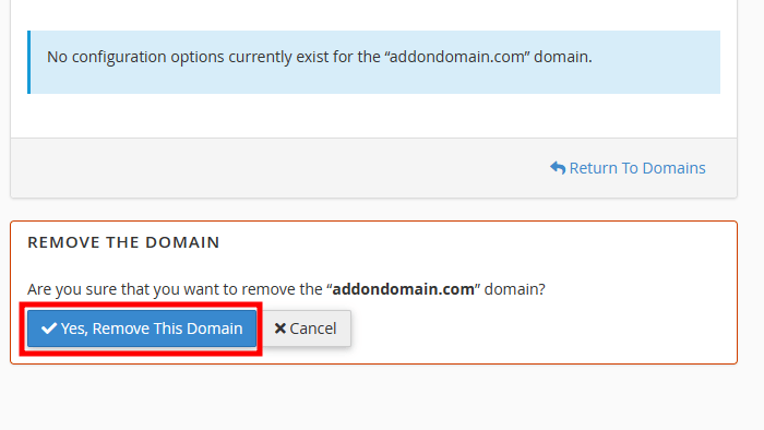 cpanel confirm addon deletion