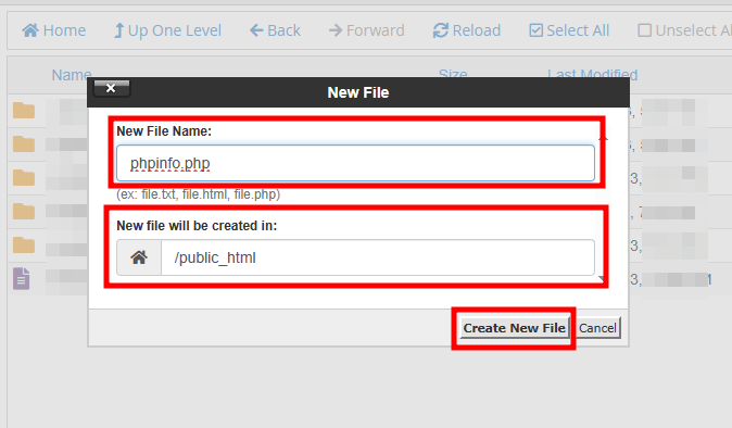 cpanel create new file