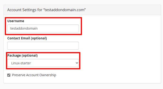 whm convert domain account setting