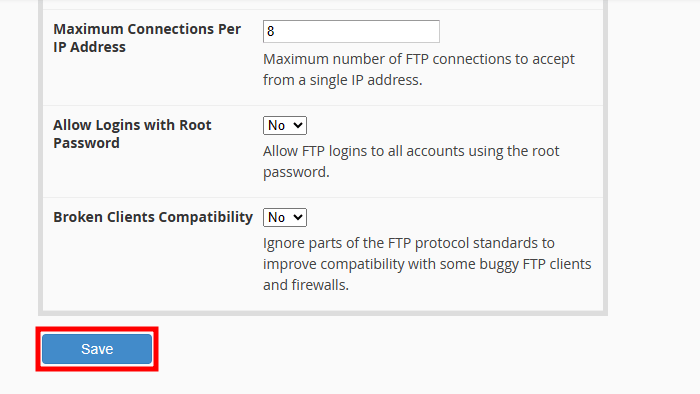 whm ftp configuration save