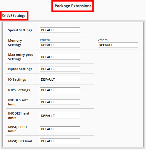 whm package lve settings