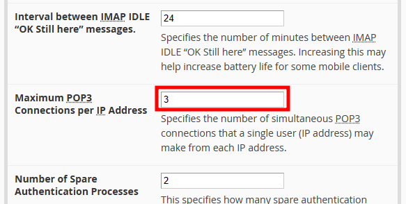 maximum number of pop3 connection