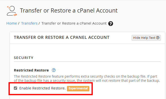 whm restricted restore